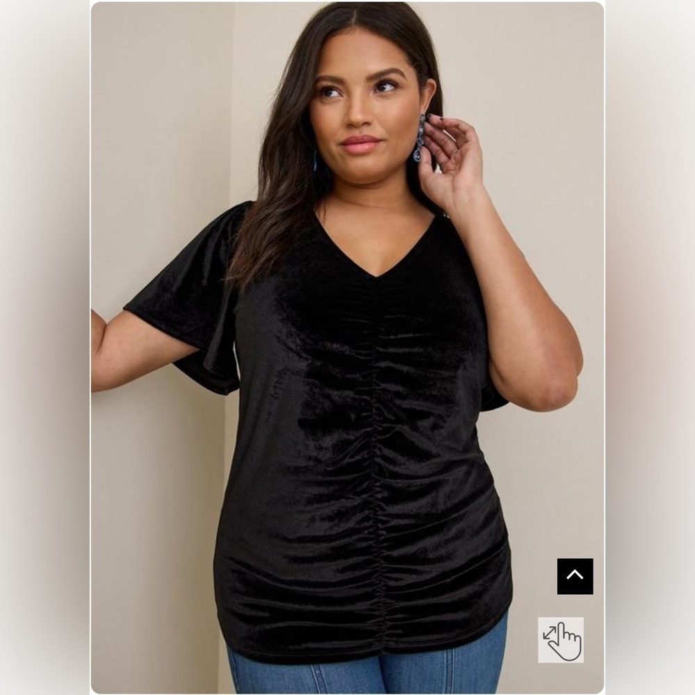 Torrid - Stretch Velvet Shirred-Front Flutter Sleeve Top - Size 3